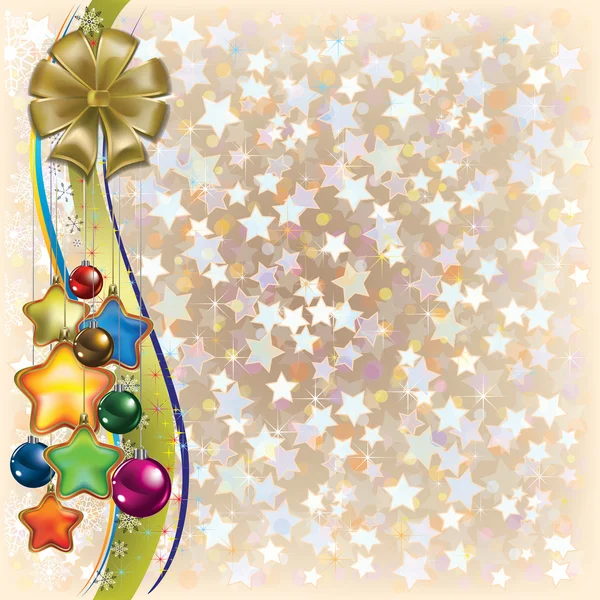 Vánoční béžové pozadí s dekoracemi a luk — Stockový vektor