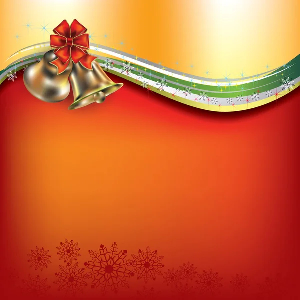 Різдвяно-червоне привітання з дзвонами і бантом — стоковий вектор