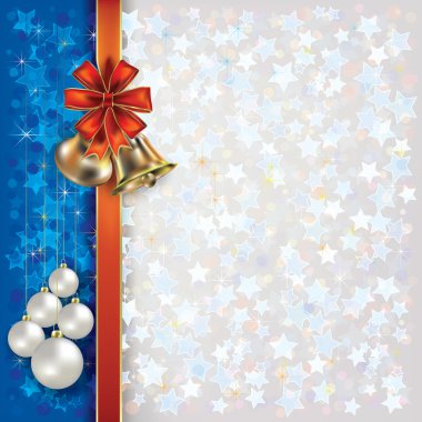 Christmas greeting with bells and gift ribbons clipart