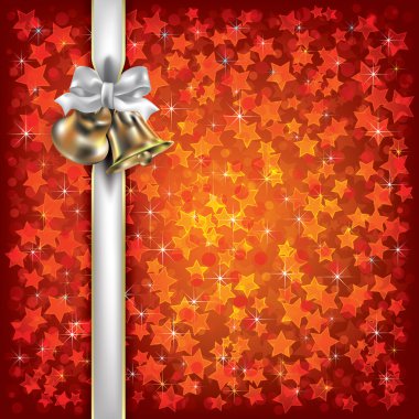 Christmas greeting with bells and gift ribbons clipart