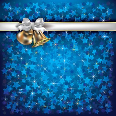 Christmas greeting with bells and gift ribbons clipart