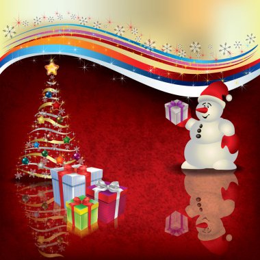 Christmas greeting with snowman gifts and tree clipart