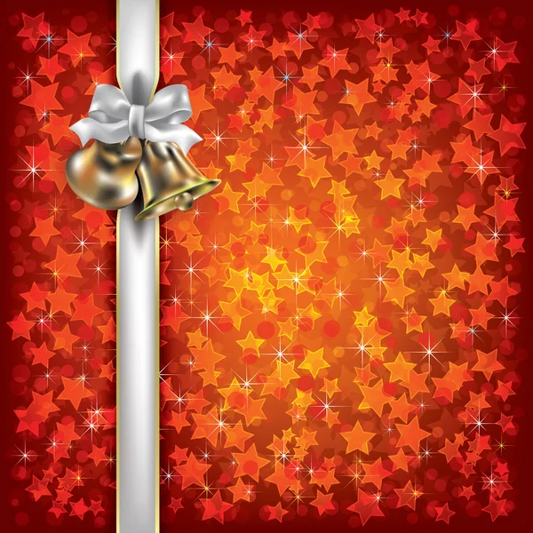 Życzenia bożonarodzeniowe z dzwonów i wstążkami prezent — Wektor stockowy