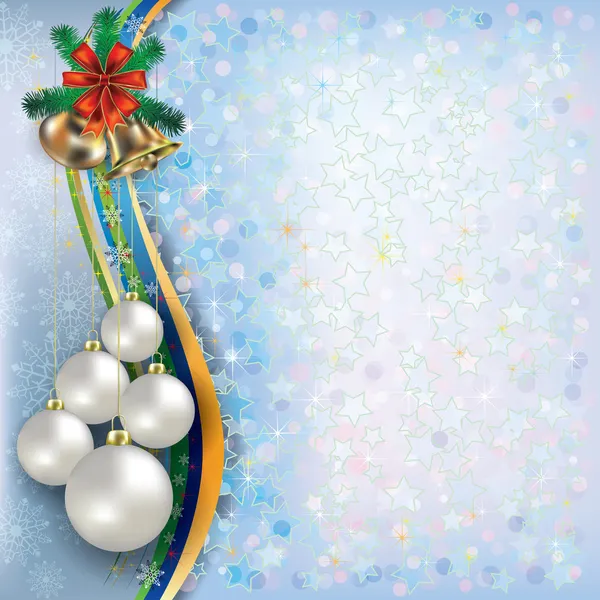 Karácsonyi kék üdvözlés díszek és a handbells — Stock Vector