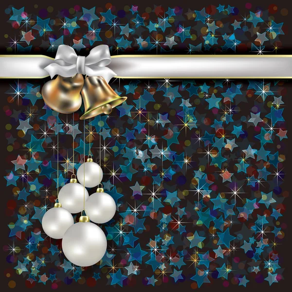 Saludo de Navidad con campanas y cintas de regalo — Vector de stock