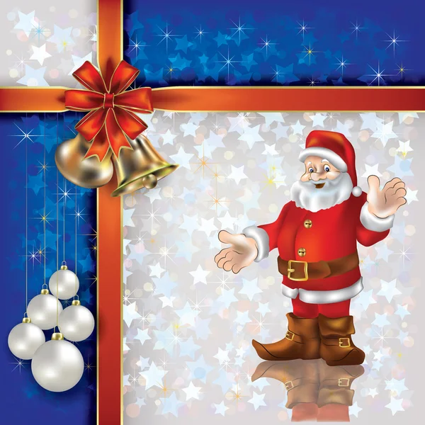 Salutation de Noël avec cloches et rubans cadeaux — Image vectorielle