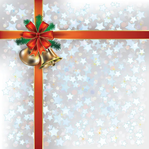 Christmas greeting met klokken en cadeau linten — Stockvector