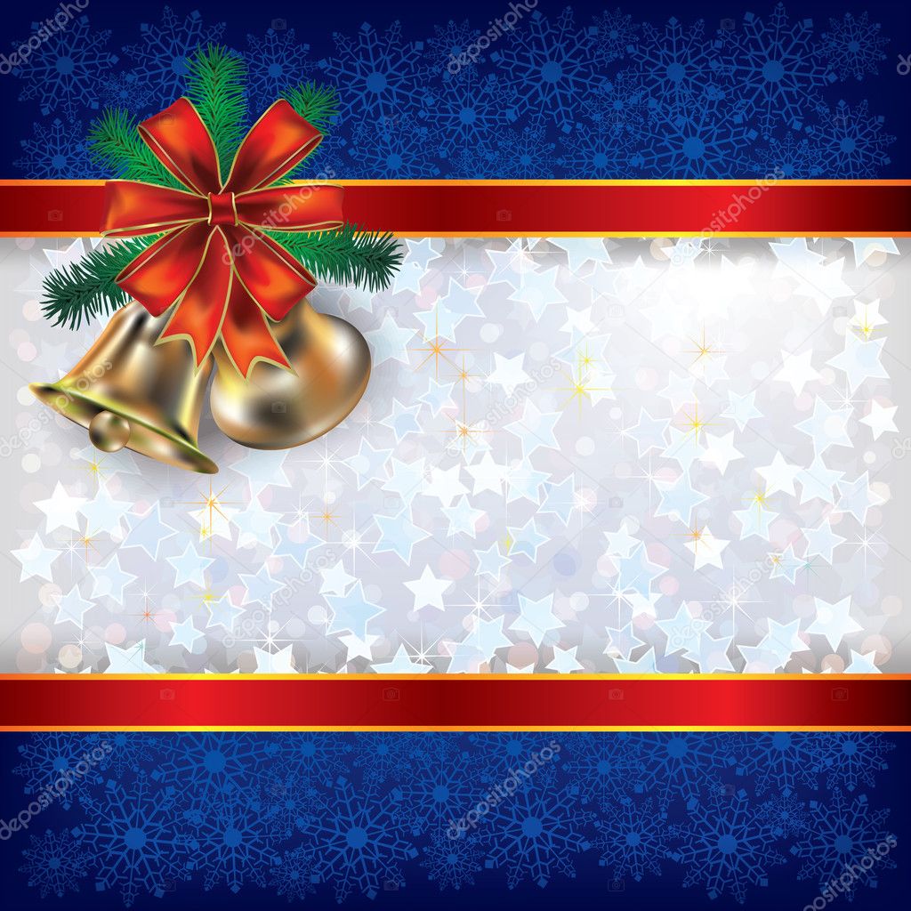 Christmas background with handbells and gift ribbons