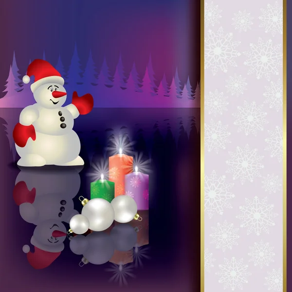Vánoční pozadí s sněhulák a svíčky — Stockový vektor