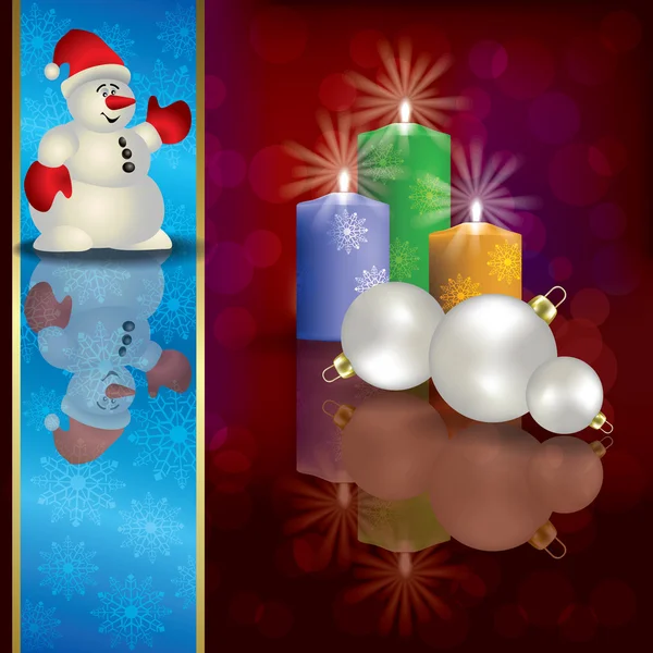 Vánoční pozadí s Sněhulák dekorace a svíčky — Stockový vektor