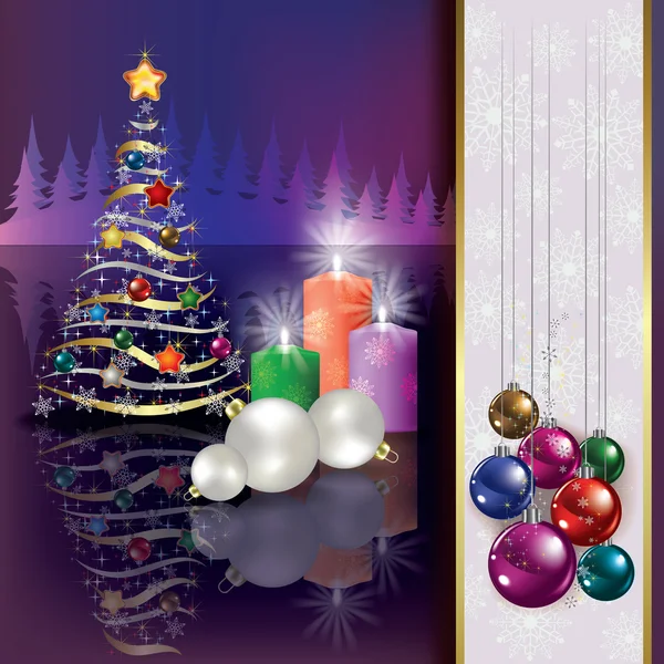 圣诞背景与树和蜡烛 — 图库矢量图片