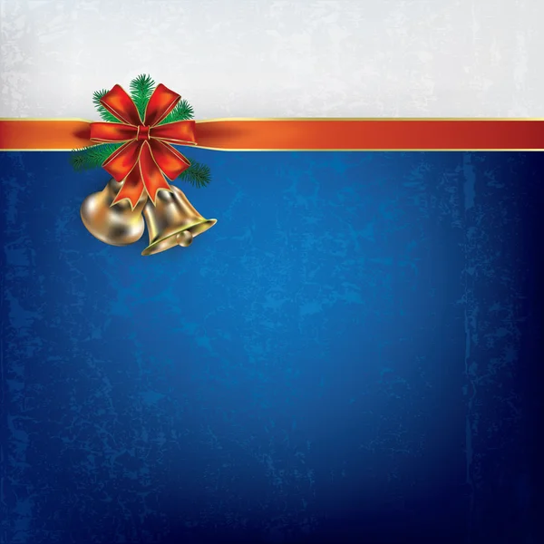 Saludo de Navidad con cascabeles y cintas de regalo — Vector de stock