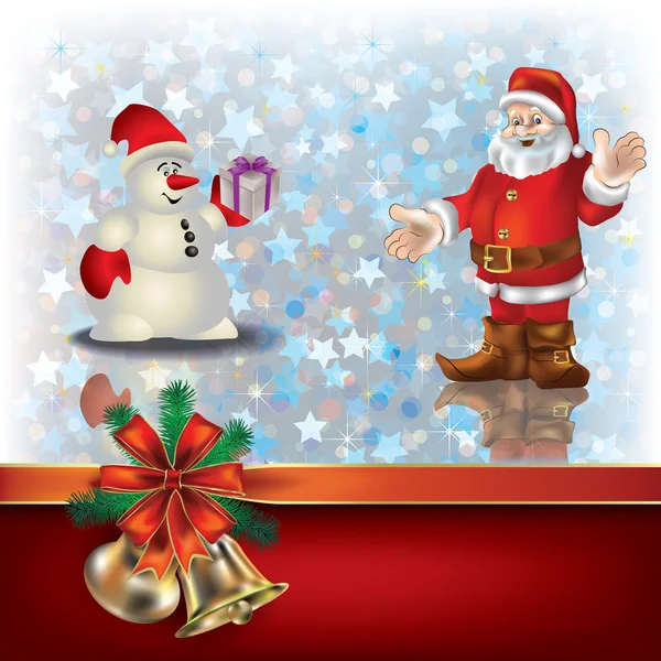 Salutation de Noël avec le Père Noël et rubans cadeaux — Image vectorielle