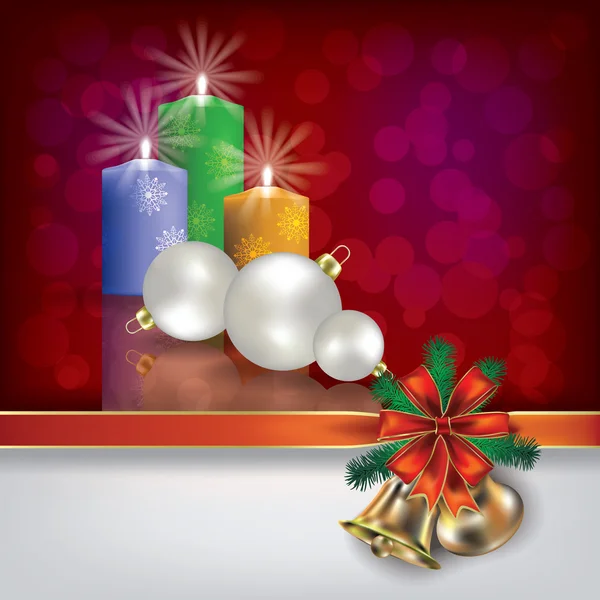 赤い蝋燭およびギフト リボン挨拶クリスマス — ストックベクタ