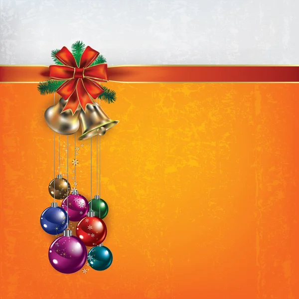 Auguri di Natale con campanelli e nastri regalo — Vettoriale Stock
