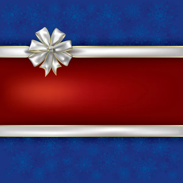Saludo azul de Navidad con cintas de regalo blancas — Vector de stock