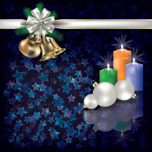 蝋燭および白いギフト リボン クリスマスの挨拶 — ストックベクタ