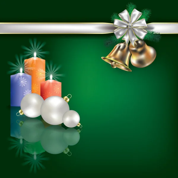 蝋燭および白いギフト リボン クリスマスの挨拶 — ストックベクタ