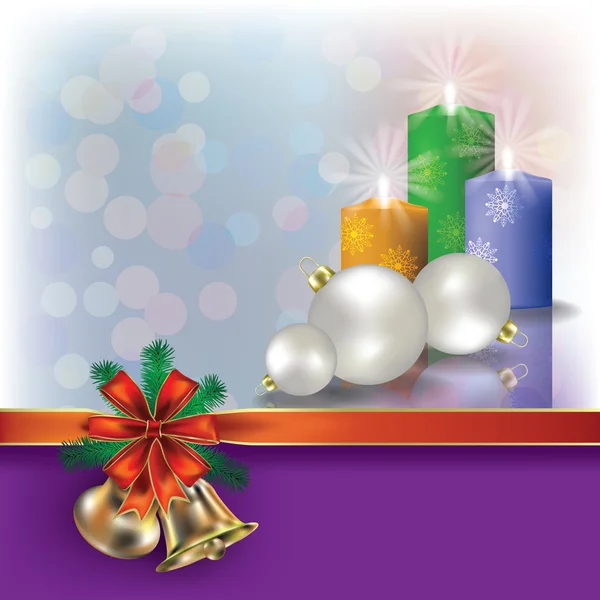 Christmas greeting met kaarsen en cadeau linten — Stockvector