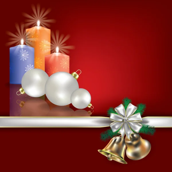 Новорічне привітання зі свічками та білими подарунковими стрічками — стоковий вектор