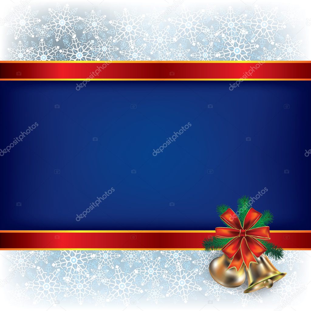 Christmas blue background with handbells