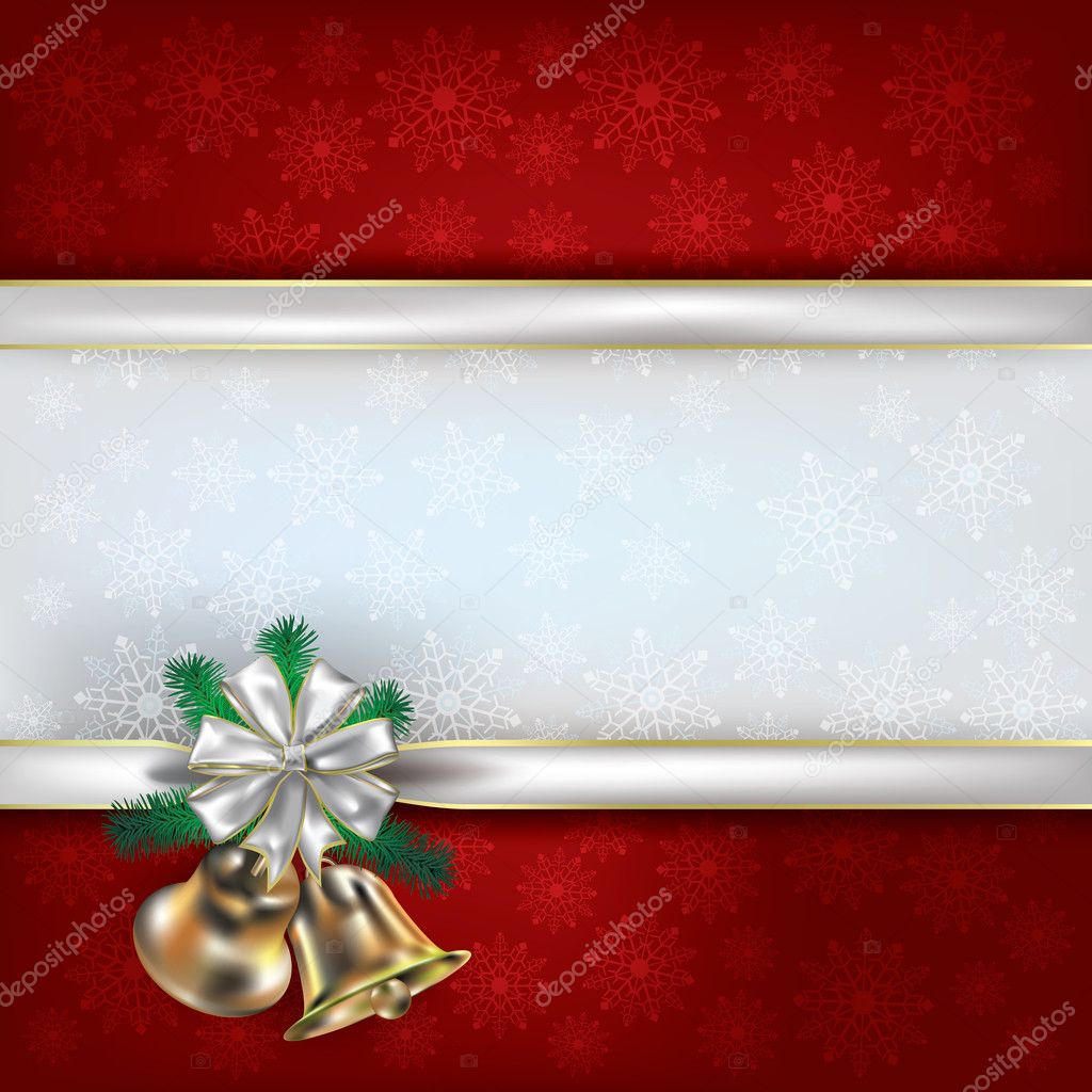 Christmas background with handbells and gift ribbons
