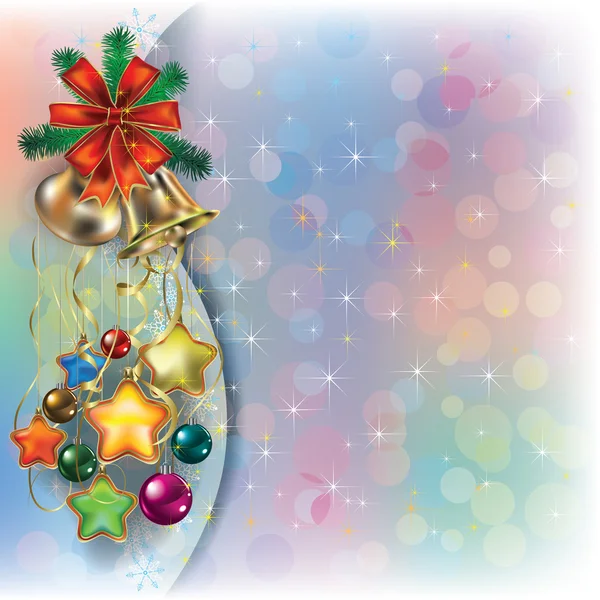 Sfondo natalizio con decorazioni e nastri — Vettoriale Stock