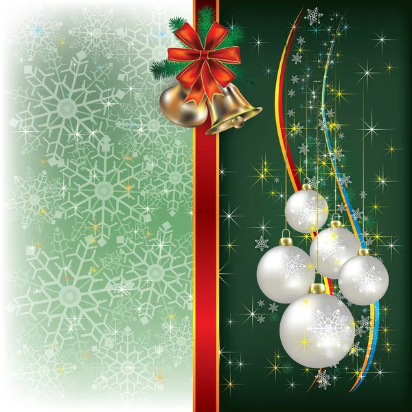 Noel yeşil arka plan ile handbells — Stok Vektör