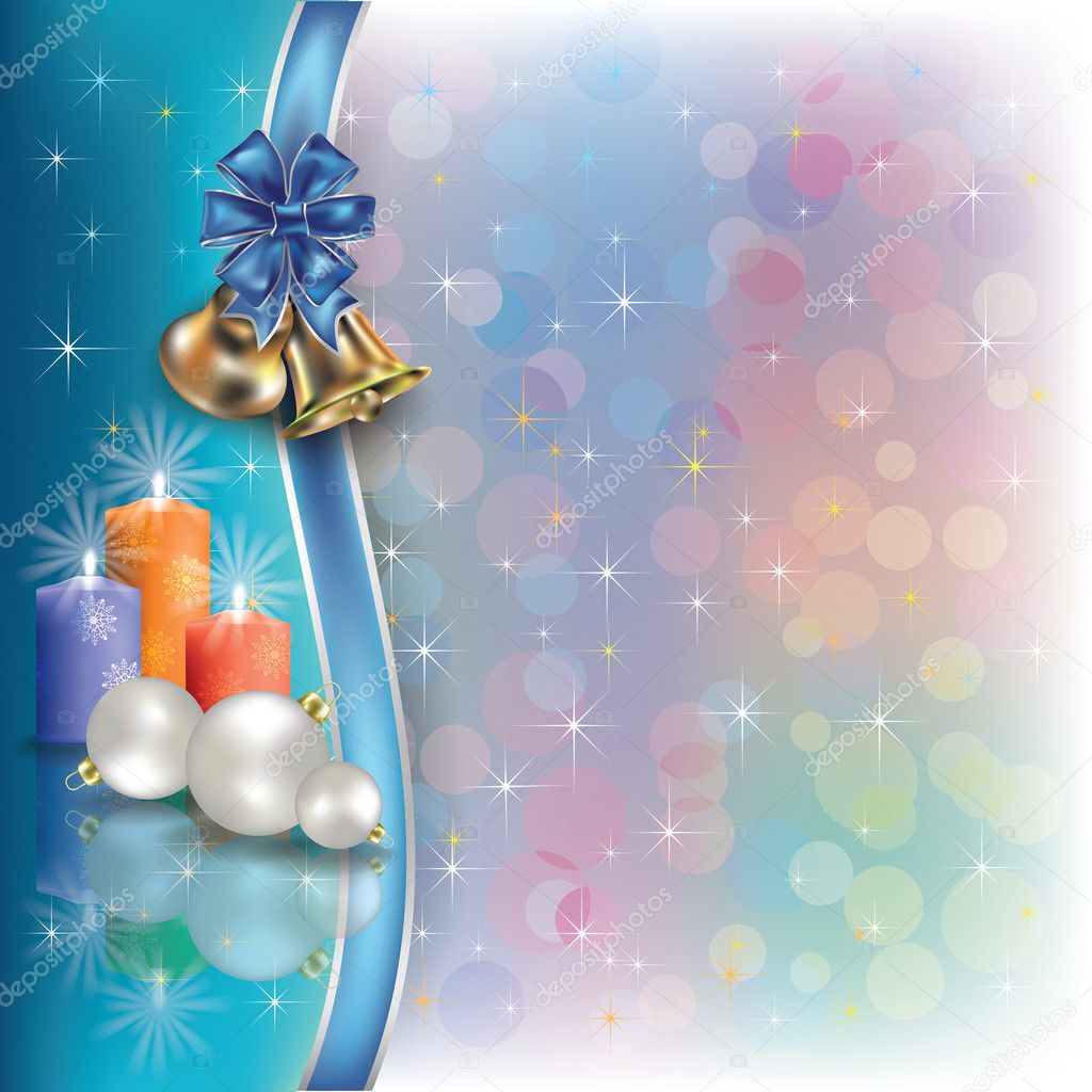 Christmas background with ribbons and candles