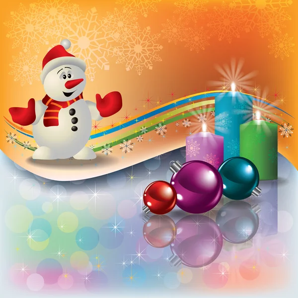 Christmas greeting met sneeuwpop en kaarsen — Stockvector