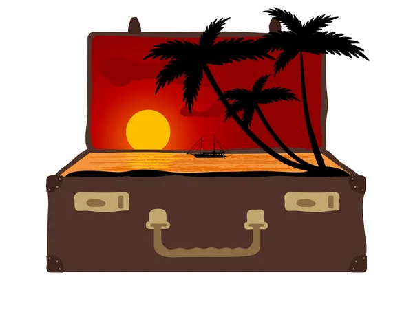 スーツケースの日没 — ストックベクタ