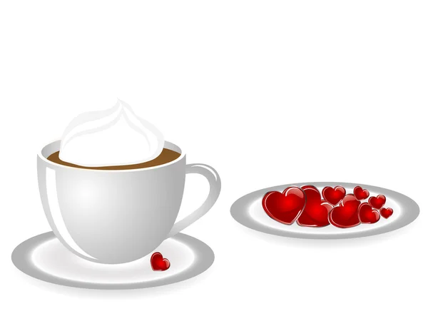 Café avec des cœurs — Image vectorielle