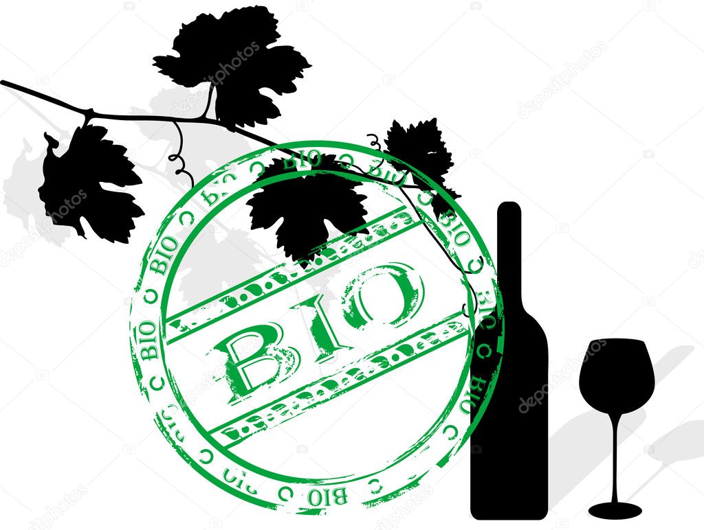Black silhouette of vine leaves, bottle and wineglass