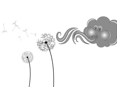 Cloud and dandelion clipart