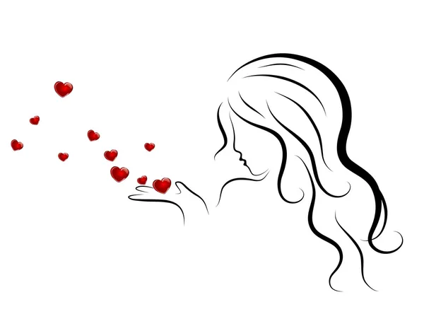 Kvinna och hjärtan — Stock vektor