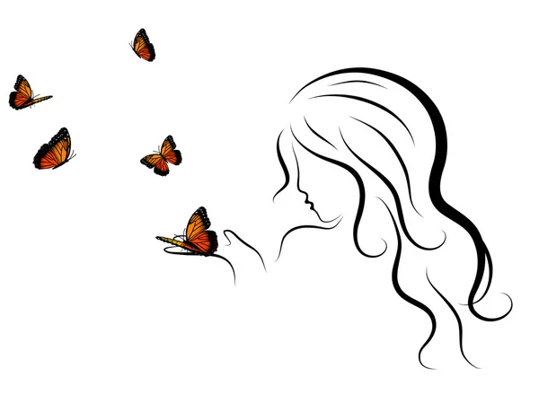 Kvinna och fjärilar — Stock vektor