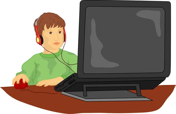 Хлопчик і комп'ютер — стоковий вектор