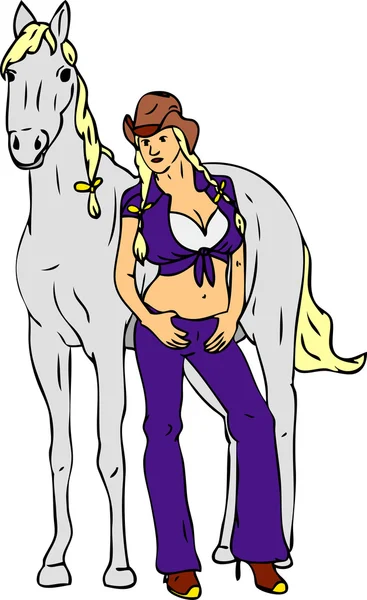 Chica con su caballo — Vector de stock