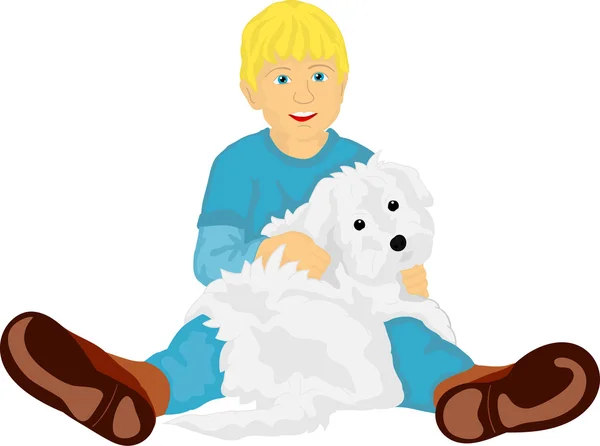 Kleine jongen met zijn puppy — Stockvector