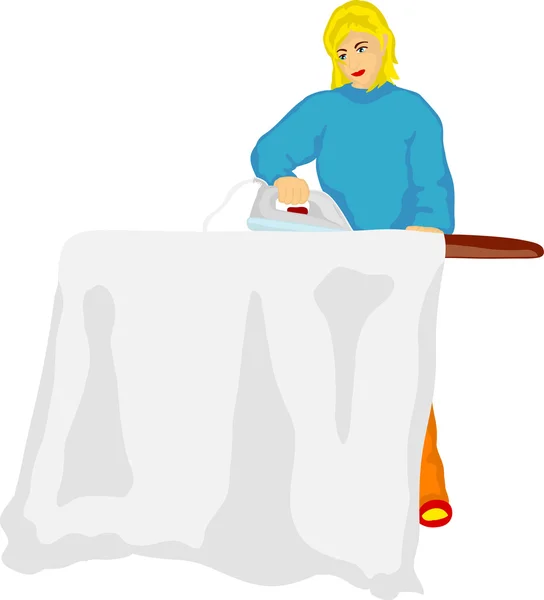 Young woman ironing - colored — Stock Vector