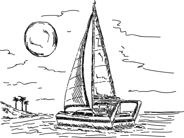 Segelbåt i solnedgången — Stock vektor