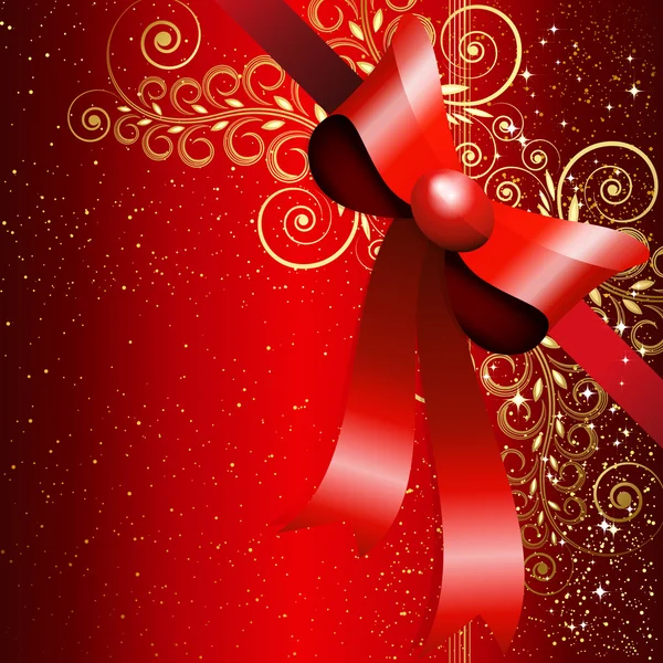 Röda gåva båge med blommig curl. vektor — Stock vektor