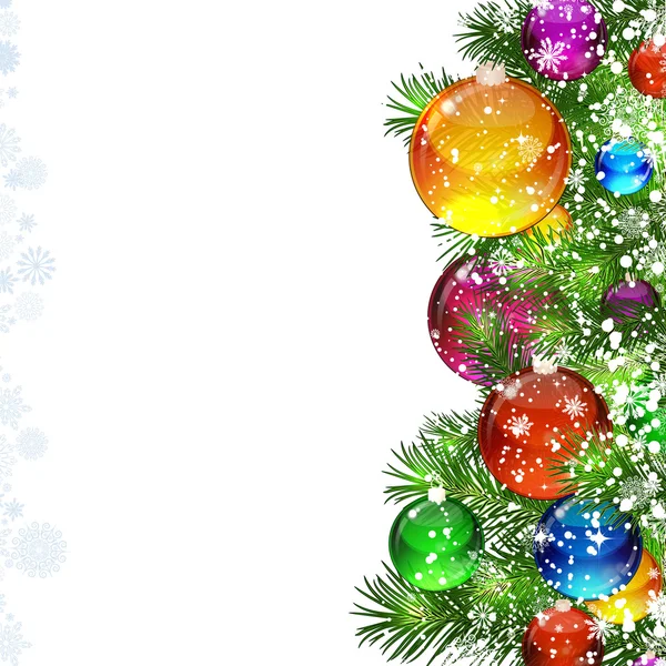 Fondo de Navidad con árbol de Navidad cubierto de nieve decorado — Archivo Imágenes Vectoriales