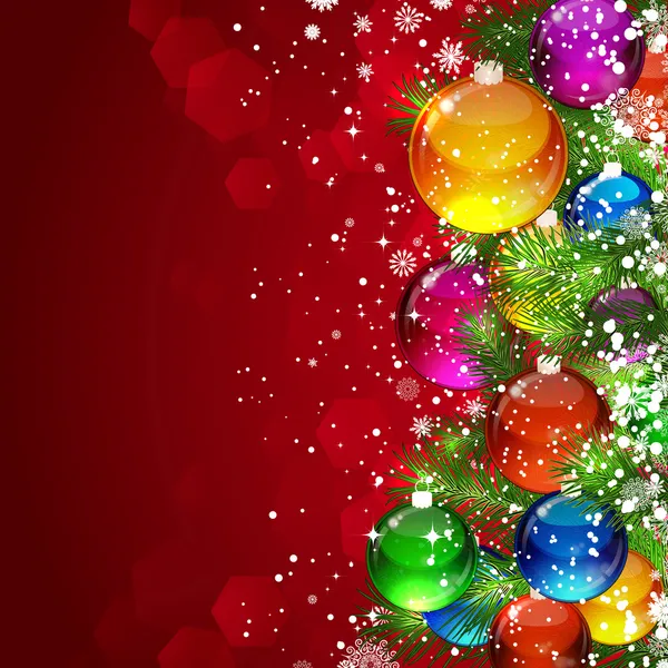 Fond de Noël avec arbre de Noël couvert de neige décoré — Image vectorielle