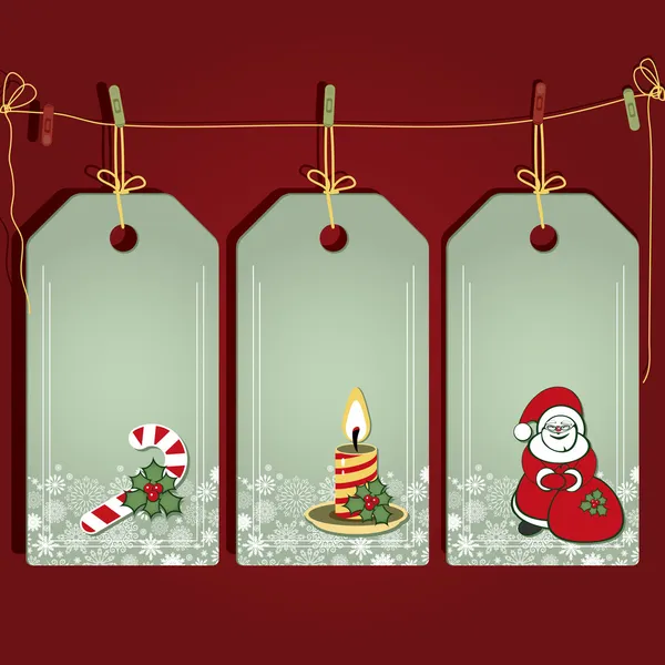 Weihnachtsgeschenketiketten mit Elementen der Weihnachtsdekoration. — Stockvektor