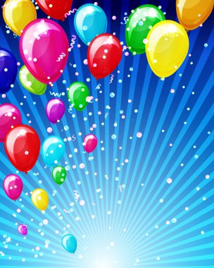 Holiday background with balloons and confetti. clipart