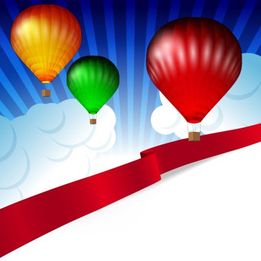 Background white clouds on blue sky and colorful hot air balloon clipart