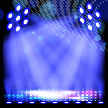 Blue spotlight background with light show effects. clipart