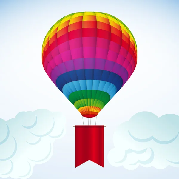 Background white clouds and colorful hot air balloon. — Stock Vector