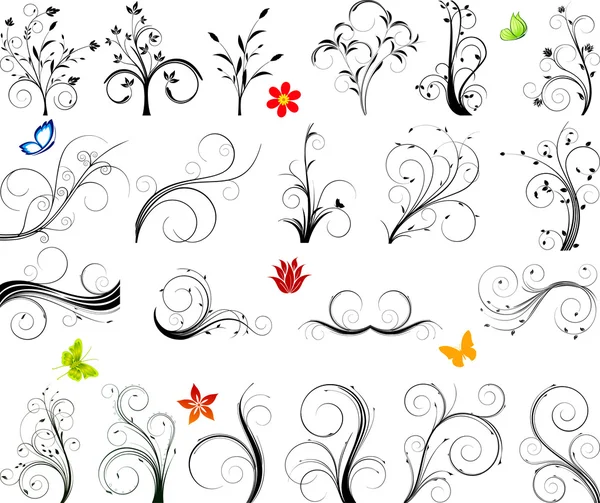 Conjunto de desenho floral — Vetor de Stock